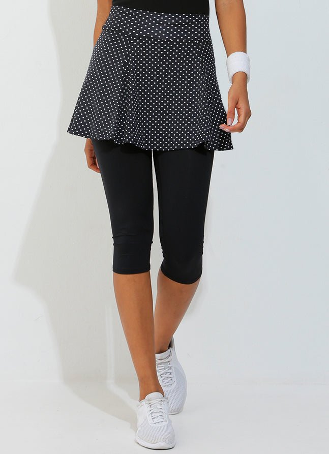 Skirted Capri (Black Polka Dot/Blk) - Pickleball Skirts & Tennis
