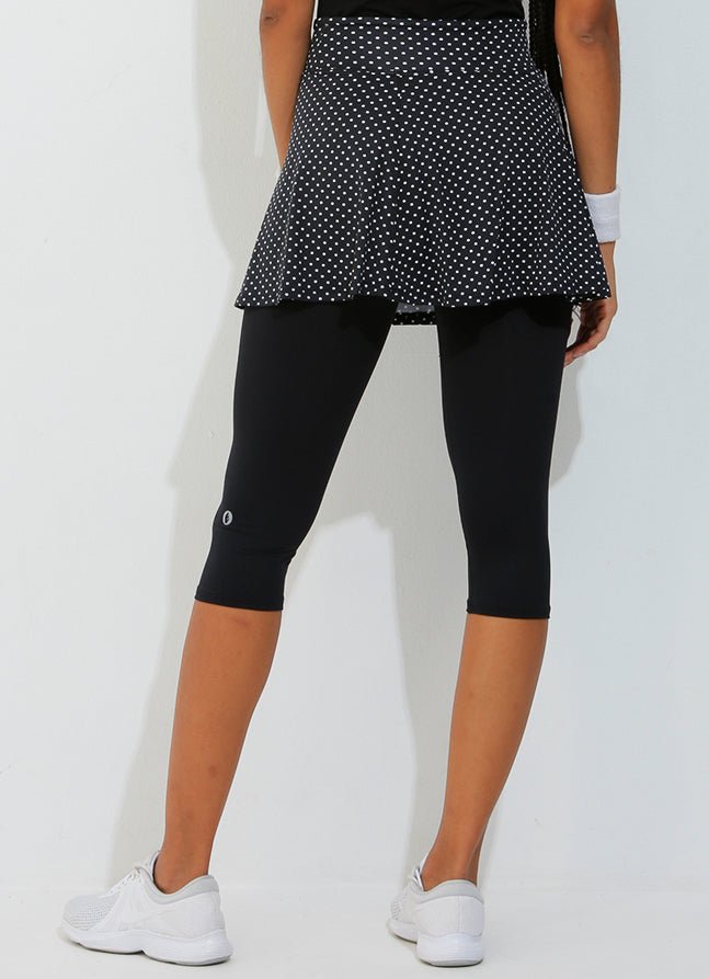 Skirted Capri (Black Polka Dot/Blk) skirted leggings Dona Jo Fitwear