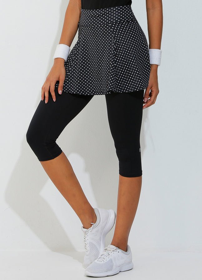 Skirted Capri (Black Polka Dot/Blk) skirted leggings Dona Jo Fitwear