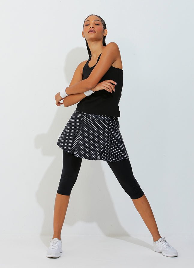 Skirted Capri (Black Polka Dot/Blk) skirted leggings Dona Jo Fitwear