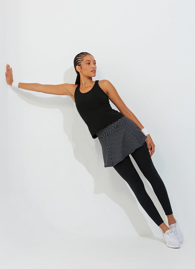 Skirted Legging (Black Polka Dot/Blk) skirted leggings Dona Jo Fitwear