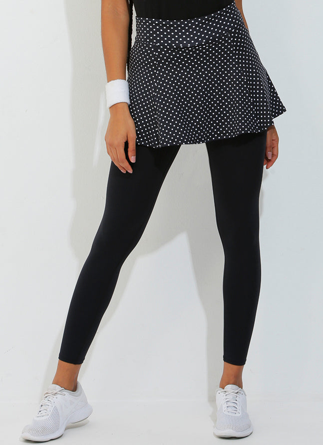 Skirted Legging (Black Polka Dot/Blk) skirted leggings Dona Jo Fitwear Black Polka Dot/Blk S