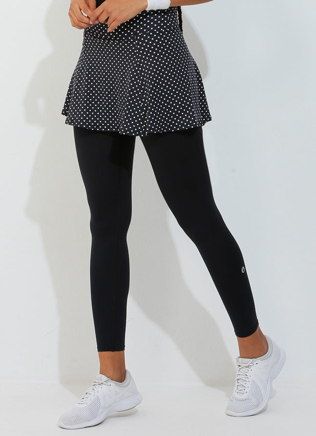 Skirted Legging (Black Polka Dot/Blk) skirted leggings Dona Jo Fitwear