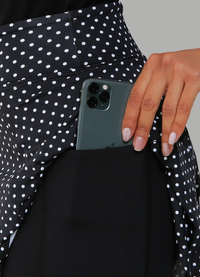Skirted Legging (Black Polka Dot/Blk) skirted leggings Dona Jo Fitwear