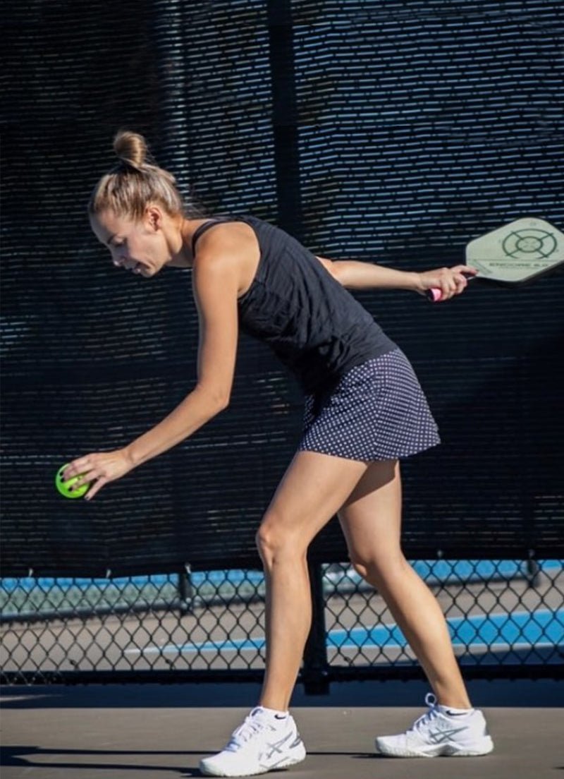 Spin Skirt / Skort (Black Polka Dot/Blk) 14.5" skirts Dona Jo Fitwear