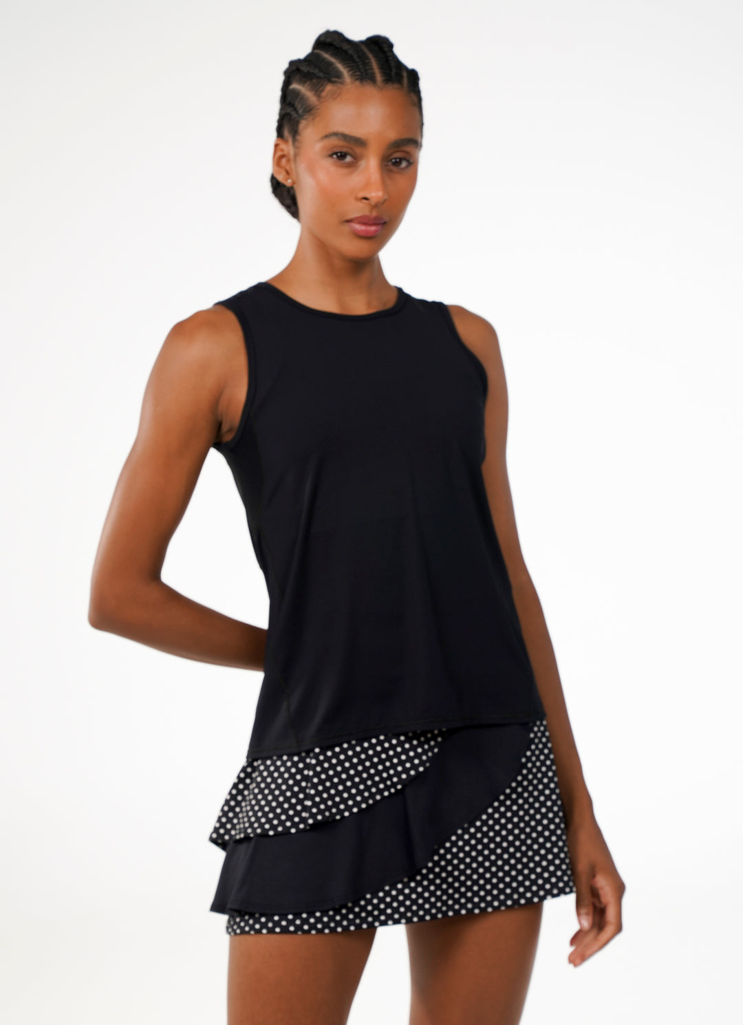 Spin Skirt / Skort (Black Polka Dot/Blk) 14.5" - Pickleball Skirts & Tennis Skirts - Dona Jo Spin Skirt / Skort (Black Polka Dot/Blk) 14.5" - Pickleball Skirts & Tennis Skirts - Dona Jo
