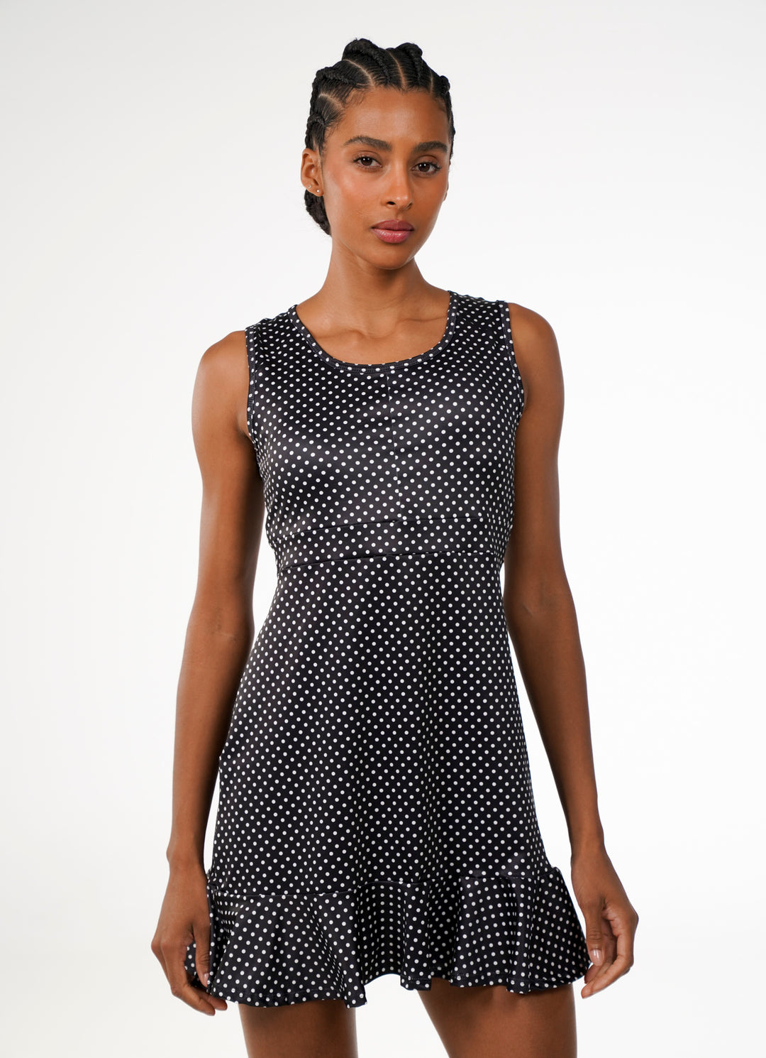 Tennis Pickleball Dress - Up Dress (Black Polka Dot) DonaJo Tennis Pickleball Dress - Up Dress (Black Polka Dot) DonaJo