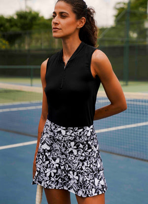 Jupe Shorty (Skort) De Tennis Dona Jo Victory - Taille S Bleu Motif Palmiers Tropicaux - NWT