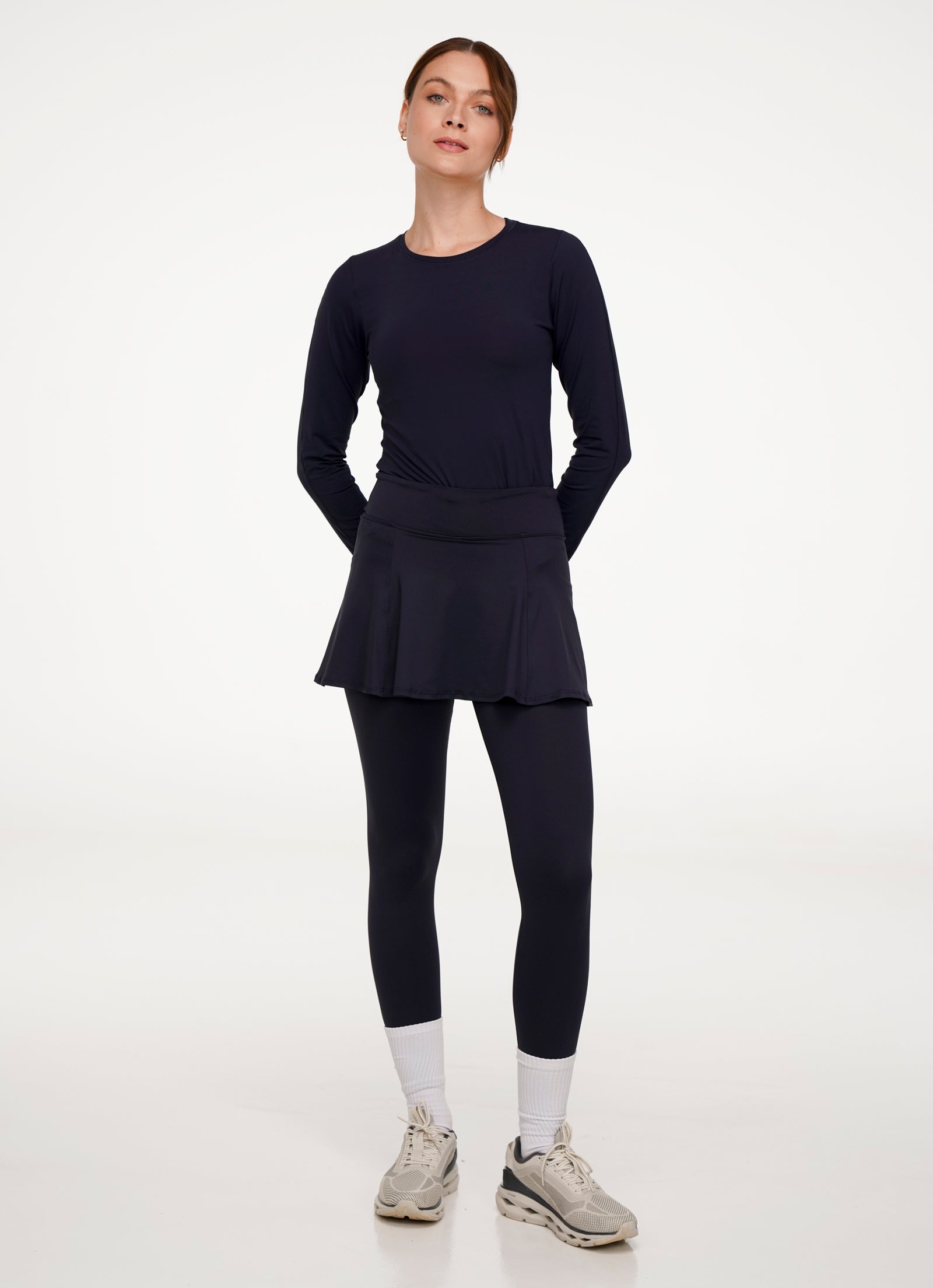 Skirted Legging (Black) - Pickleball Skirts & Tennis Skirts - Dona Jo