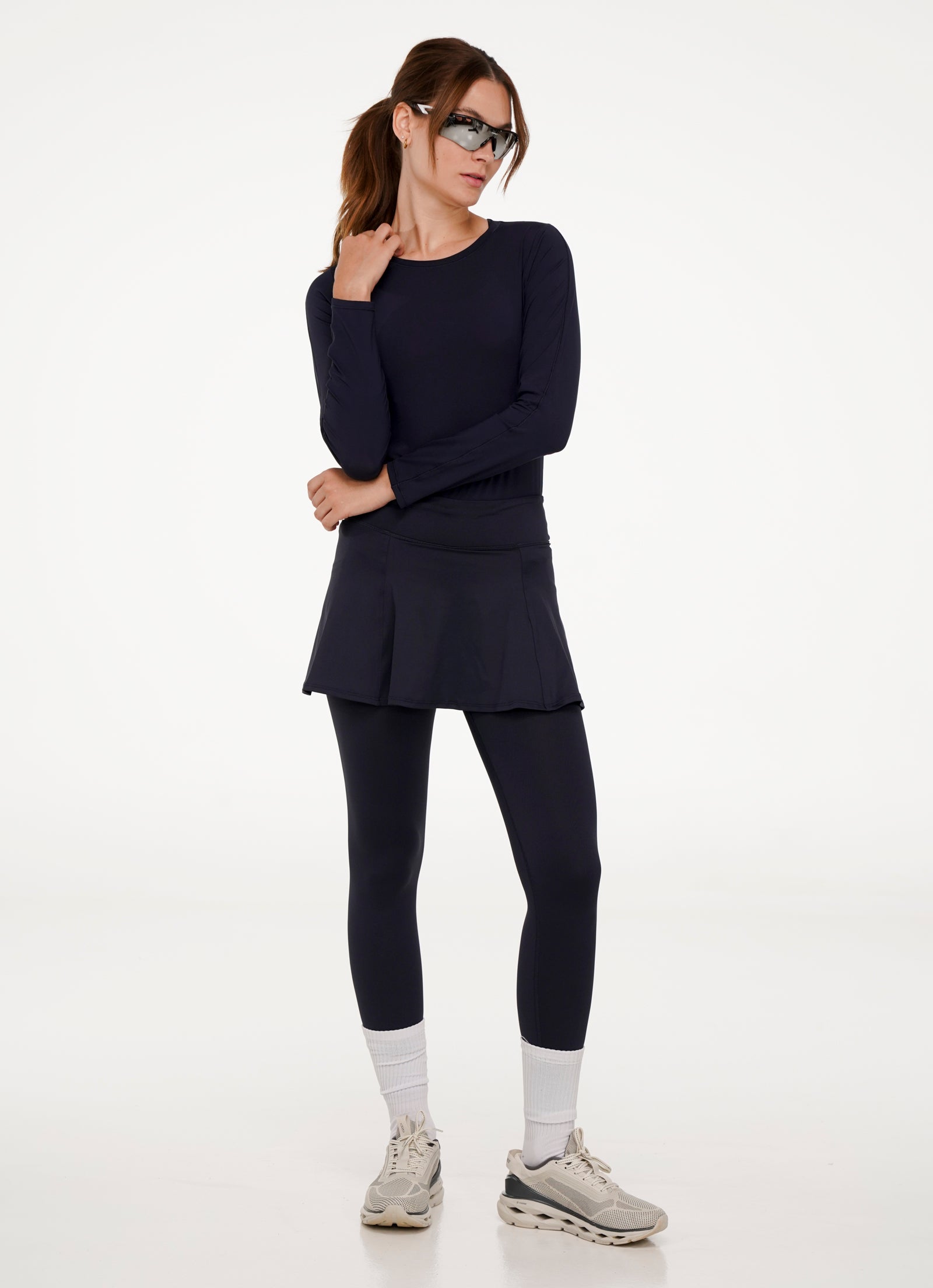 Skirted Legging (Black) - Pickleball Skirts & Tennis Skirts - Dona Jo