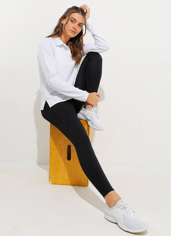 Court LS Polo (White) polos Dona Jo Fitwear   