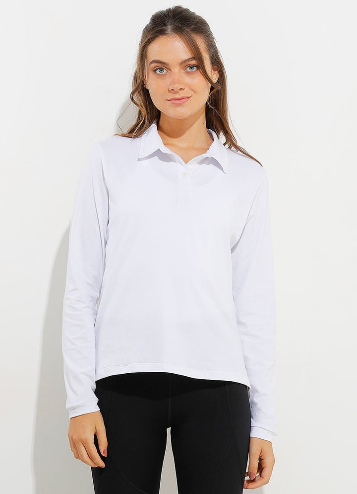 Court LS Polo (White) polos Dona Jo Fitwear White S